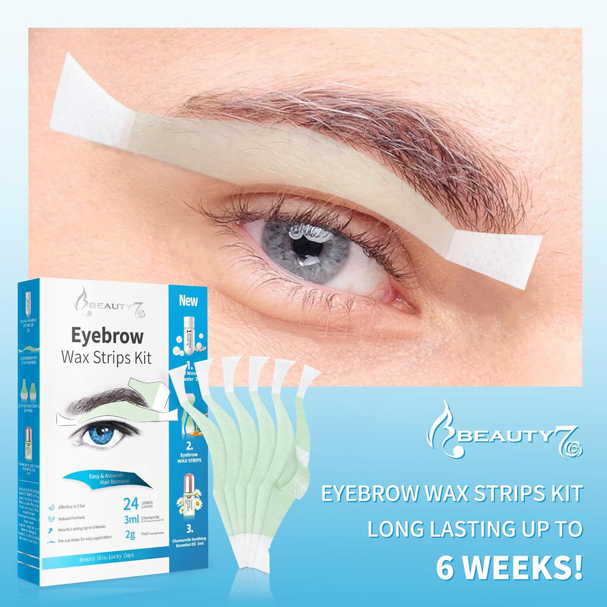 Beauty7 Men's Eyebrow Wax Strips Hair Removal 24 pcs with Pearl Powder Essential Oil