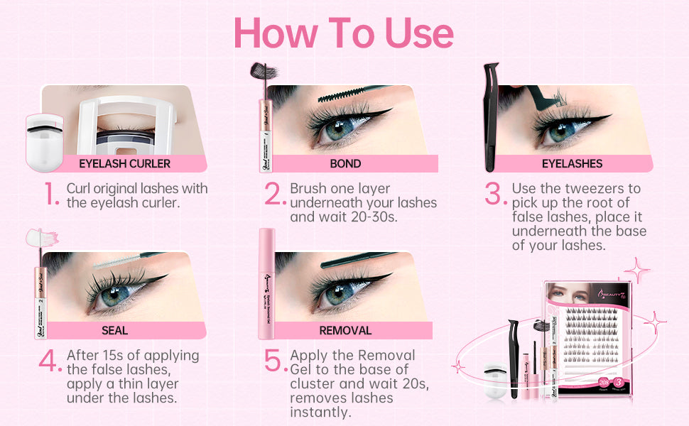 Beauty7 DIY Lash Extension Kit at Home 3 Style 30D+40D Clusters+Bottom Lashes