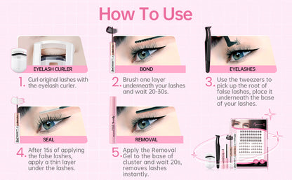 Beauty7 DIY Lash Extension Kit at Home 3 Style 30D+40D Clusters+Bottom Lashes