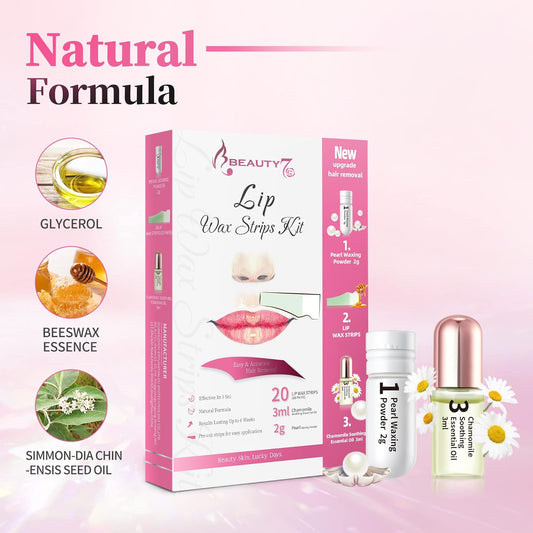 Beauty7 Lip Wax Strips Lip Hair Removal Wax Strips for Sensitive All Skin Types Women 20 pcs with Pearl Powder Essential Oil
