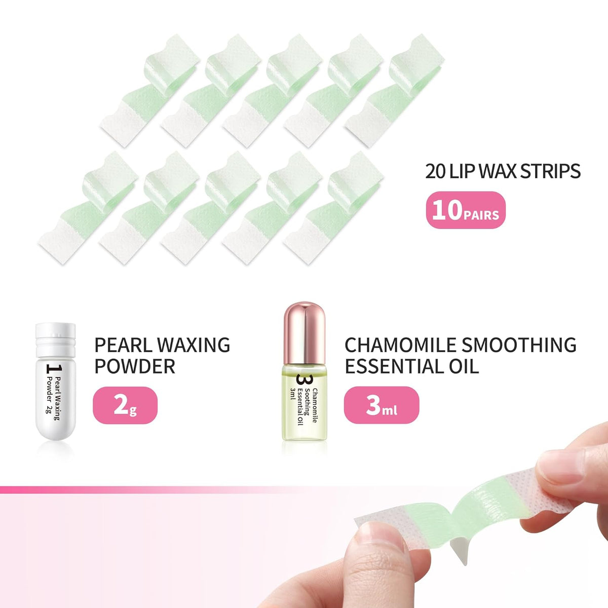 Beauty7 Lip Wax Strips Lip Hair Removal Wax Strips for Sensitive All Skin Types Women 20 pcs with Pearl Powder Essential Oil