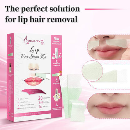 Beauty7 Lip Wax Strips Lip Hair Removal Wax Strips for Sensitive All Skin Types Women 20 pcs with Pearl Powder Essential Oil
