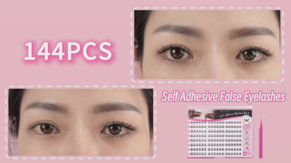 Beauty7 Self Adhesive Eyelashes, No Glue Needed Fairy Lashes, Self Adhesive Lash Clusters, Pre-Glued Eyelashes, Reusable Eyelash Clusters, C Curl 144pcs Clusters DIY Lash