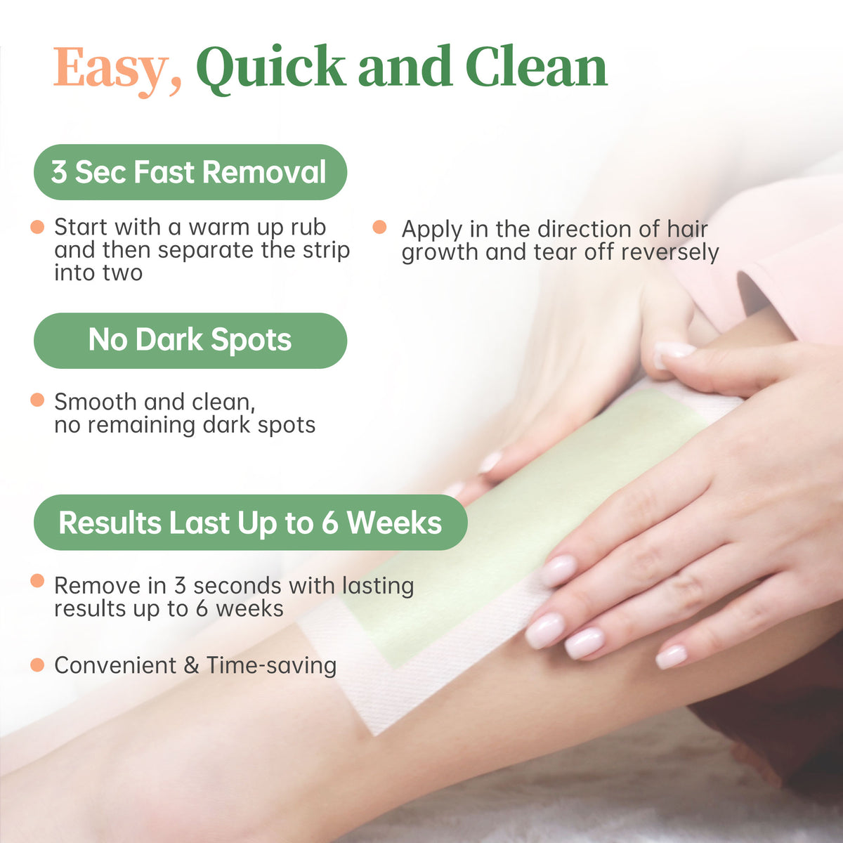 Beauty7 Wax Strips Hair Removal Body Wax Strips 36 Strips 6 Calming Oil Wipes
