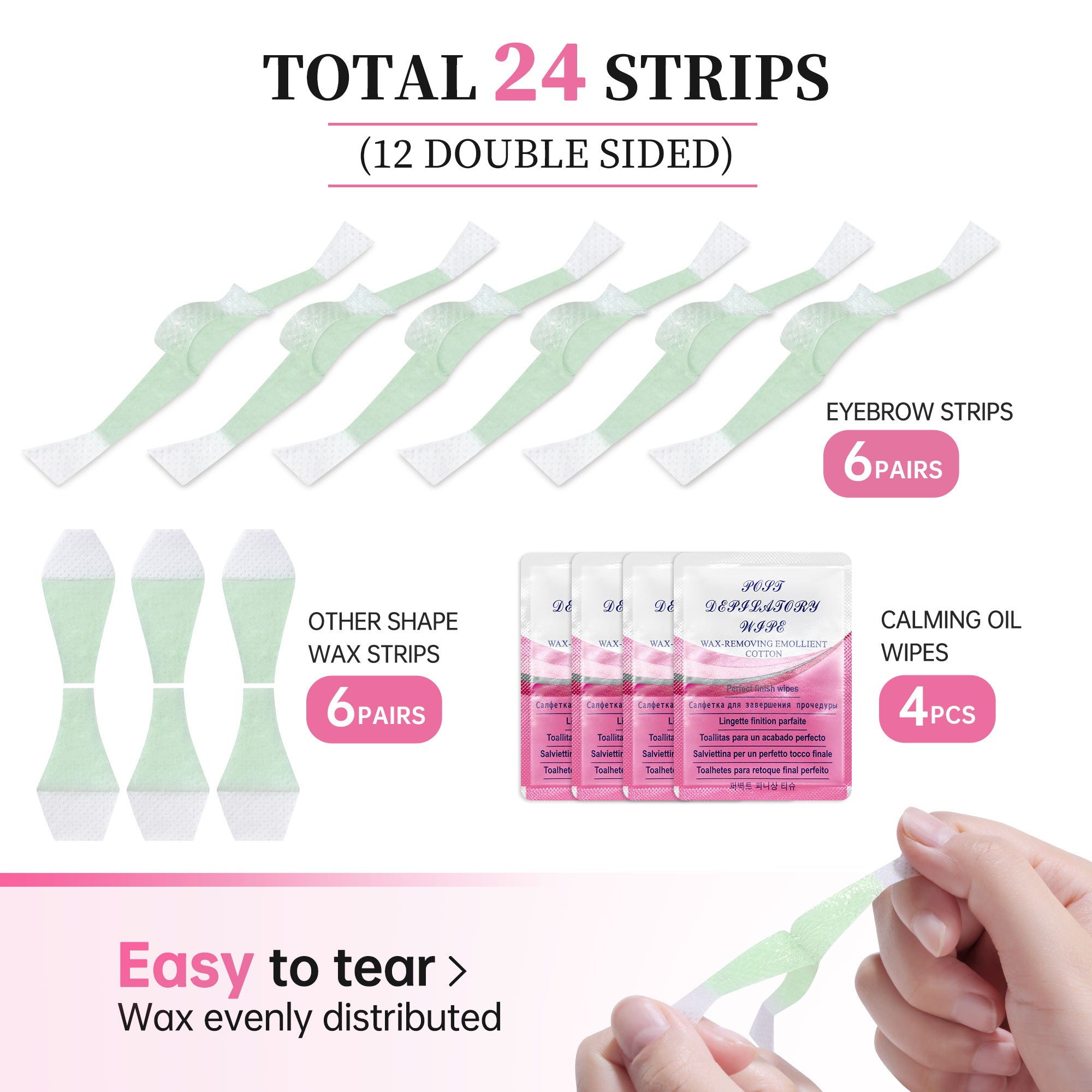 Beauty7 Eyebrow Wax Strips Kit 48 Strips 8 Calming Oil Wipes Facial Wax Strips Hair Removal