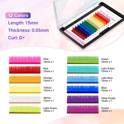 Colored Lashes 12 Colors Easy Fan 0.05 D+