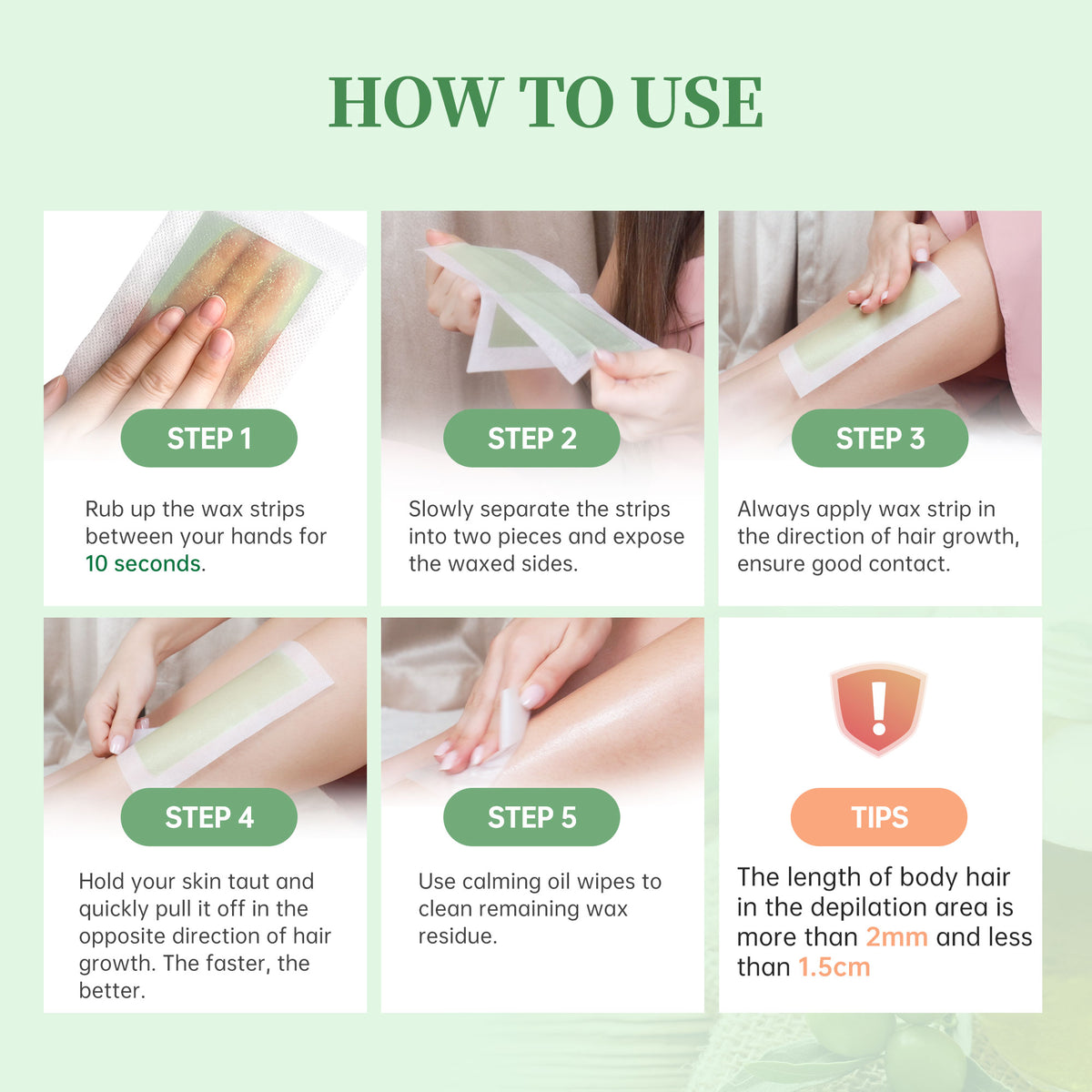 Beauty7 Wax Strips Hair Removal Body Wax Strips 36 Strips 6 Calming Oil Wipes