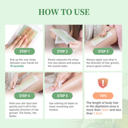 Beauty7 Wax Strips Hair Removal Body Wax Strips 36 Strips 6 Calming Oil Wipes