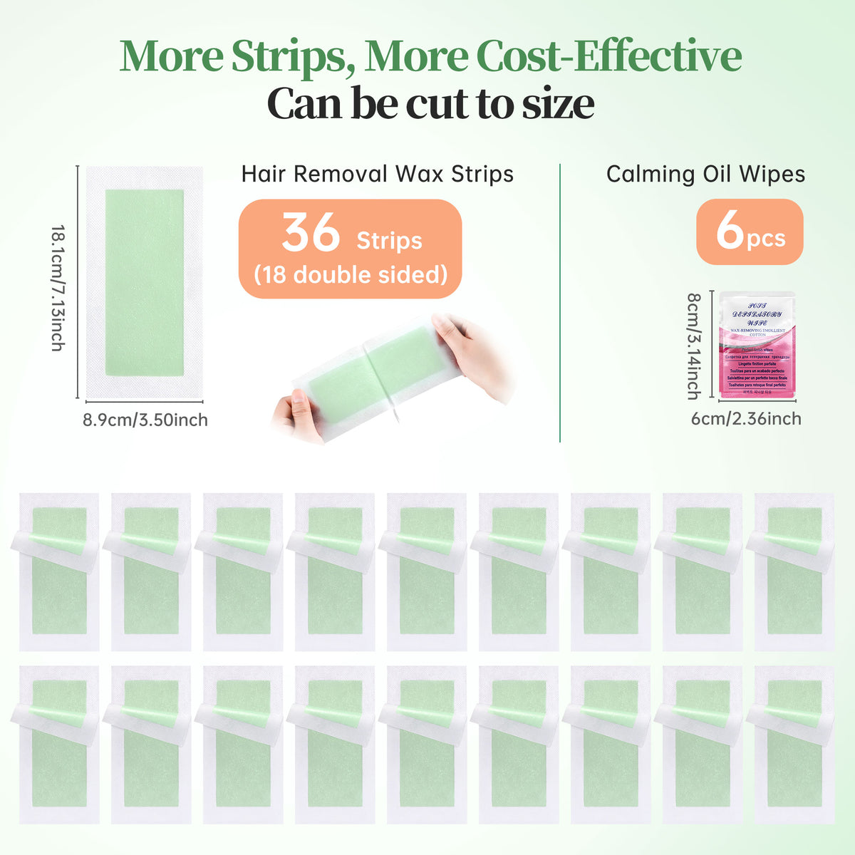 Beauty7 Wax Strips Hair Removal Body Wax Strips 36 Strips 6 Calming Oil Wipes
