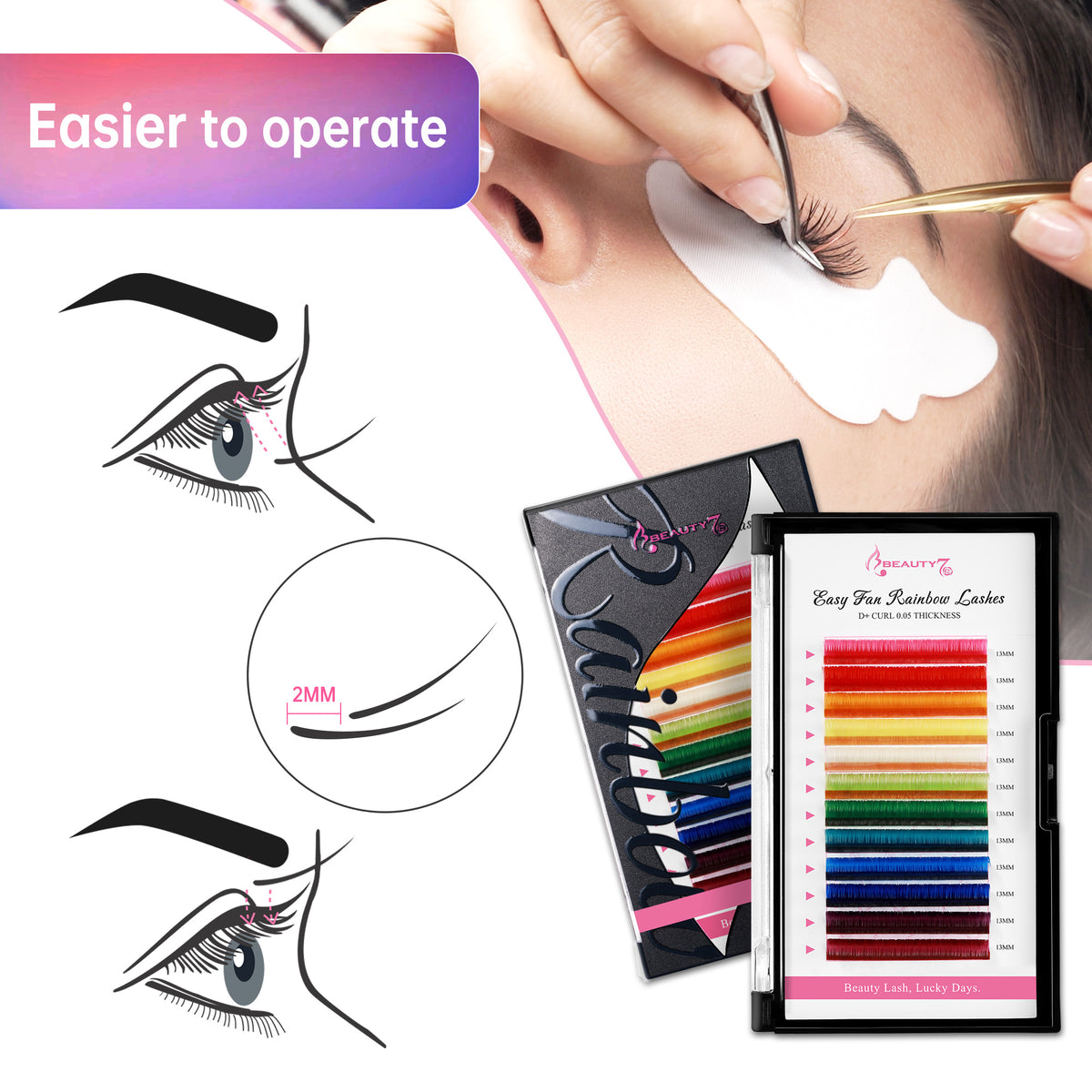Colored Lashes 12 Colors Easy Fan 0.05 D+