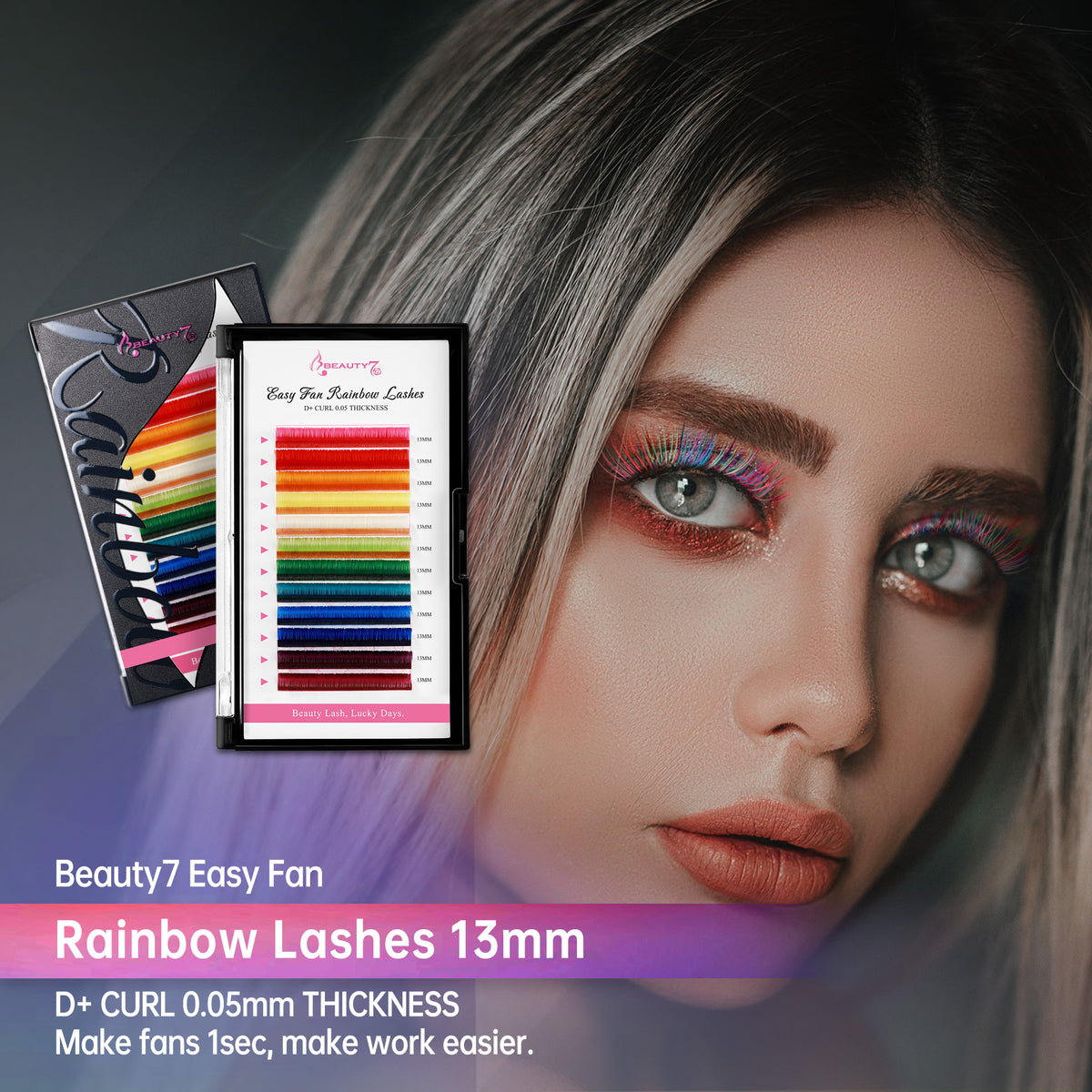 Colored Lashes 12 Colors Easy Fan 0.05 D+
