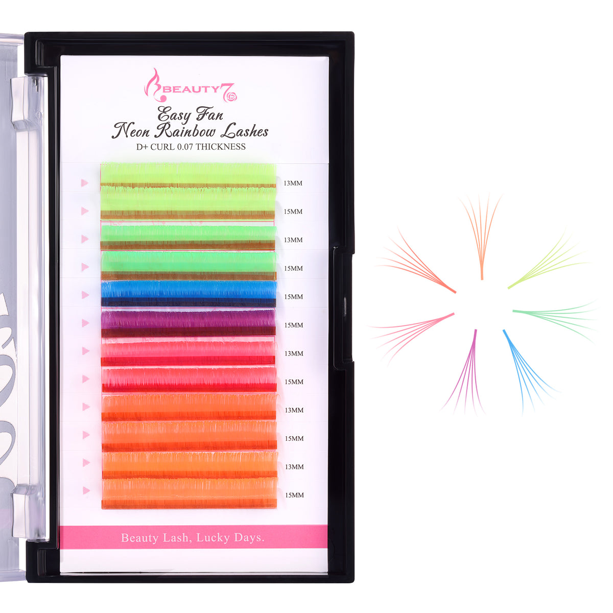 Colored Lashes 7 Colors Easyfan 0.07 D+ Mixed