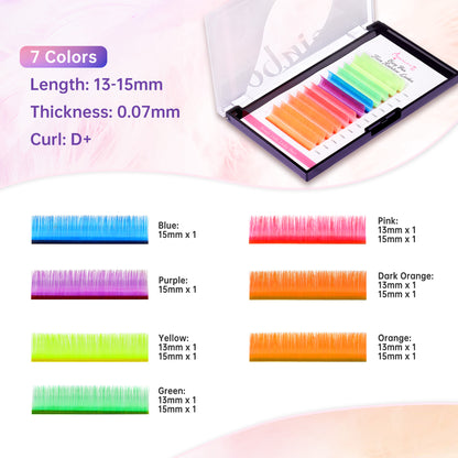 Colored Lashes 7 Colors Easyfan 0.07 D+ Mixed