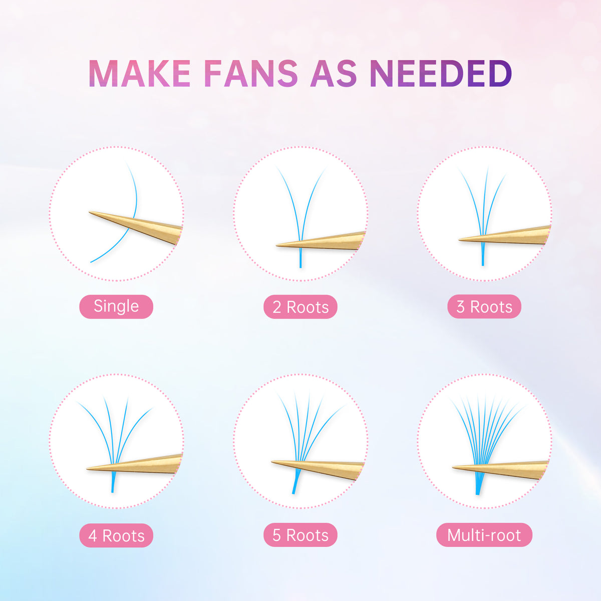 Colored Lashes 7 Colors Easyfan 0.07 D+ Mixed