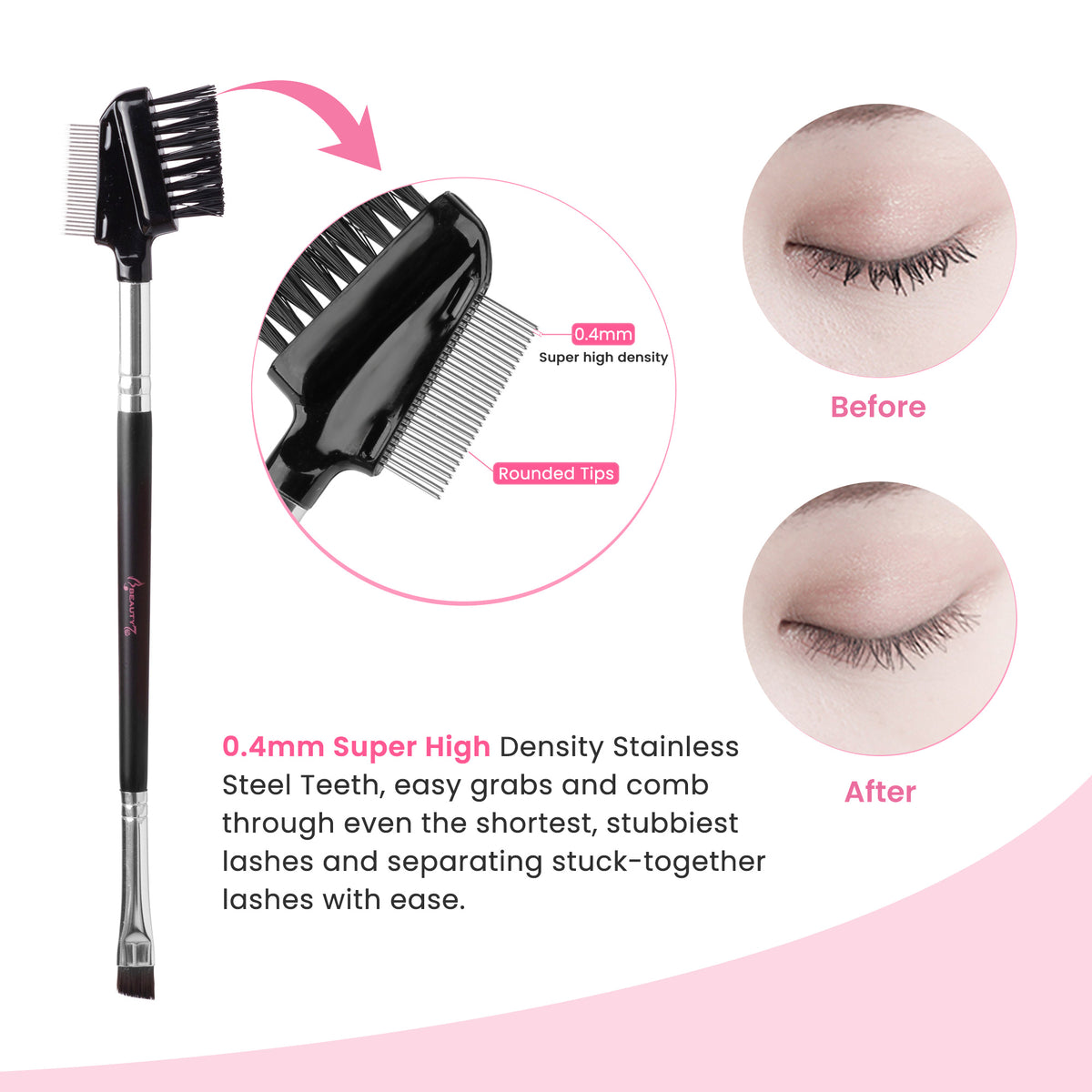 Eyelash Comb & Eyebrow Brush Triple-head Steel Comb